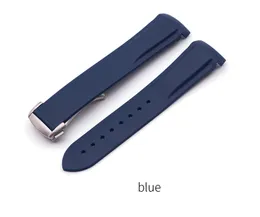 Sehen Sie Bänder 19mm 20 mm 21mm 21 mm 22mm blau Farbe hochwertige Designer -Armband -Gummibänder mit Logo auf Verschluss für Dessinger Uhr