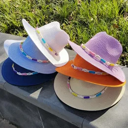 Panamá jazz chapéu de verão Homens e mulheres coloridos sol ao ar livre Proteção de palha Acessórios de miçangas 240511