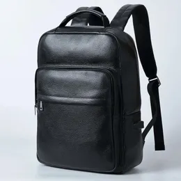 Backpack 15.6 Inch Laptop Men Genuine Leather Men's External USB Charge Backpacks Travel Bag Schoolbag Student Bookbag