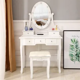 ZK20 With Light Bulb Single Mirror 5 Drawer Dressing Table White