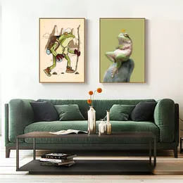 Funny Dancing Cottagecore Frog Pilzpilzplakate moderne Leinwand Gemälde Retro niedliche Tierwandkunst für Wohnzimmer Wohnkultur