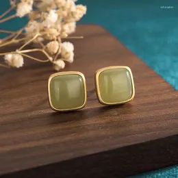 Stift Ohrringe Einfache goldplattierte eingelegte grüne synthetische Jade-Ohr-Pin China Stil für Frauen Schmuck 12 12mm