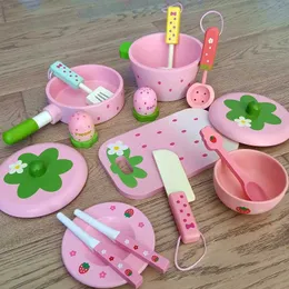 Cucine giocano cibo per bambini giocattoli giocattoli per la casa fragole set vaso in legno cucina cucina finta giocattoli per bambini regalo d240525