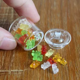 Kitchens Play Food 1/6 ratio cute mini glass candy jar mini bear jelly drop simulation mini doll house food BJD Bryce doll kitchen toy d240525