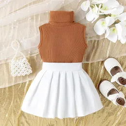 Clothing Sets AXYRXWR Summer Toddler Kids Baby Girls Clothes Ribbed Sleeveless Solid Turtleneck Tanks Tops Pleated Mini Skirts Outfits