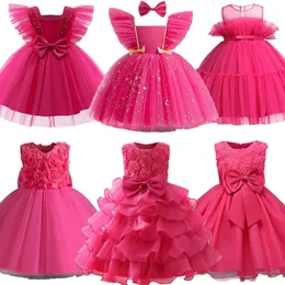 Girl Princess Dress Wedding Birthday Party Vestidos Abito da sera per bambini abito rosa 1-10 anni 240521