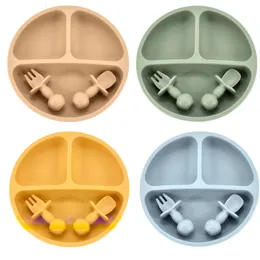 9Colors Baby Plate Set Food Grade Silicone BPA-Free Tableware Feeding Bowls Kids Learning Dishes Tray Dropshiping L2405