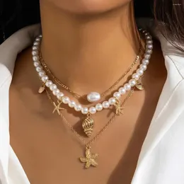 Ketten 3pcs/Set Boho Vintage Conch Seestarfish Anhänger Choker Halskette Frauen Hochzeit Nachahmung Perlenkette Schmuck Y2K Accessoires