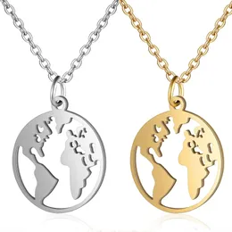 High Polish 14k Gold Globe World Map Pendant Necklace For Women Earth Day Bästa vän Wanderlust utomhushalsband