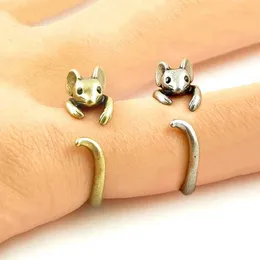 Para pierścieni 1 kawałek retro myszy Regulowany pierścień kreskówkowy Mysz Myszy na kobiecą dziewczynę chłopiec palec biżuteria biżuteria