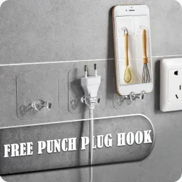 1/10st väggkabelhållare förvaringskrok Punch-Free Power Plug Socket Organizer Kök Badrum Stealth Hook Wall Adhesive Hanger