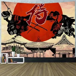 Wandteppiche im japanischen Stil Wandteppich Samurai Art Decor Anime Red Sun Poster Wand hängen gemalt für