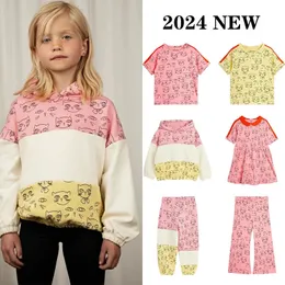 Nordic Style Kids Cat Series Summer Comting Set Set Girls Girls Pink Dress Matching Pants 240516