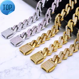 Anpassade hiphop smycken män 14k 18k guldfylld rostfritt stål tennis diamant moissanit kubansk länk kedja halsband armband