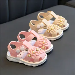 Blotona Baby Toddler Girls Sandal, Flexible Non-Slip PVC Bowknot Pearls Summer Casual Flat Shoes L2405