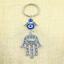 Mode smycken blå ond öga lyckliga fatima hamsa hand turkiska onda ögon charm skyddhängare kristaller bil feng shui nyckelchain-13 237e