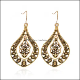 Charm Peacock Tail Carving Drop Earrings For Women Ethnic Alloy Piercing Dangle Jewelry Pendient Delivery Dhob1