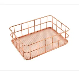 Rose Gold Iron Art Nordic Makeup Organizer Basket Eyeliner Brush Set Storage Cup Dressing Table Makeup Cosmetic Organizer Box