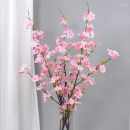 Dekorativa blommor konstgjorda körsbärsblomma blommor gren Silk våren persika plommon falska stjälkar för bröllopsfest hem diy dekor blommig