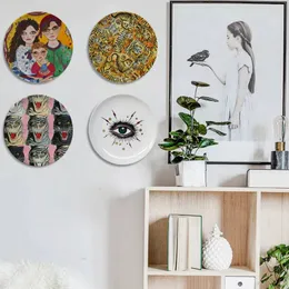 Dekoratif Figürinler Yıldızlı Gözler Seramik Plaka Öğleden sonra Çay Yuvarlak Tepsisi Plato Decorativos Para Pared Biblo Yemeği Meyve Salver Nordic