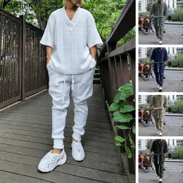 New2024 set di pantaloni Casual da uomo lavorati a maglia in due pezzi completi da uomo con scollo a v e pantaloni Slim Streetwear Jacquard maglione abiti