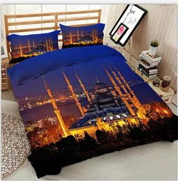 Set di biancheria da letto da 4/6 pezzi set 3D Digital Printing Blue Mosque Mosque Puncipi del piumone Foglio letto US Size Super King