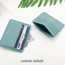 Klasik özel harfler ince cüzdan kişiselleştirir baş harfleri mini deri kredi kartı tutucu logo diy hediye kadın erkekler kart sahibi