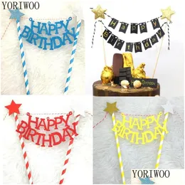 Andere festliche Partyzubehör yoriwoo Happy Birthday Cake Topper Flag Banner Cupcake Toppers 1. Dekorationen Kinder Babyparty Dekor Otwai