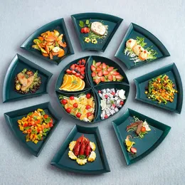 Plates Tableware Combination Platter Set Grade PP Gourmet Fruit Dim Sum Plate Tray Kitchen Accessories Emerald Dishes 12 Pcs
