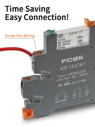 Din Rail Slim Relay Module 41F-1Z-C4-1 Integrated PCB Mount Power Relay With Relay Holder 12VACDC 24VACDC Relay Socket 6.2mm