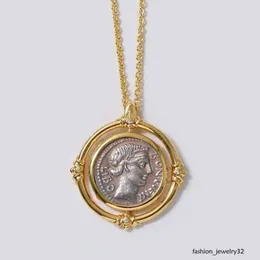 Hänge halsband mode smycken solid snidade antika romerska mynthalsband plätering av guldbutik present grossist