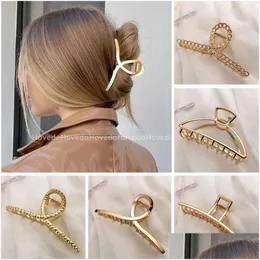 Saç klipsleri barrettes moda altın sier içi boş geometrik metal çapraz kafa bandı yengeç kadın aksesuarları desen dağıtım mücevher saçjewel dhcsj