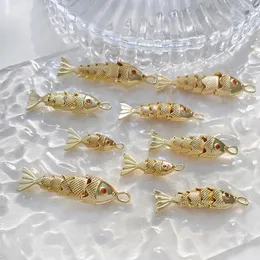 Charms 1pc Gold Color Color Metal Fish Paving Red Zircon Jóias Ocean Pingents para pulseira de colar DIY Fazendo suprimentos