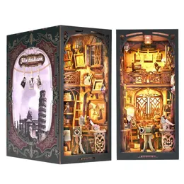 Zestaw nowości gier Bookbook DIY Drewniana puzzle mini house Zestaw do dekoracji pokoi na książki Wstawienie Magic Doll House Ulepszenie T240524