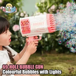 Bubbles Machine 69 Löcher Bubble Gun Rocket Gun Launcher Form Automatisches Gebläse -Seifenspielzeug für Kinder Kinder Geschenk Pomperos Spielzeug