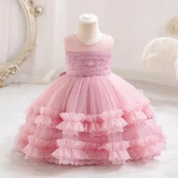 Sukienki dla dziewczynek dziecięcy suknia dziecięca kwiat koronkowe warstwy sukienka dla dziewczyn puszyste pierwsze urodziny przyjęcie ślubne ubrania dla dzieci 0-3y