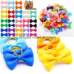 Hundkläder 100st/Lot Pet Hair Bows Topknot Mix Rubber Bands Grooming Products Colors varierar Bows326e Drop Delivery Home Garden Supp Otlwh