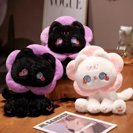 Flower Head Cat Plush Toy Stuffed Purple Black Dark Punk Style Kitten Plushies for Kids Birthday Christmas Gift for Kids