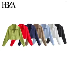 Blusas femininas fbza feminino moda 2024 primavera de lapela longa de lapid neon cetim blusa curta