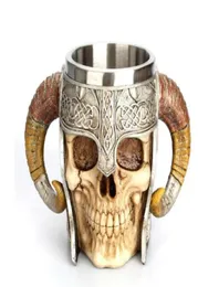 Edelstahl -Schädel -Tasse Viking -Trinkbecher Skelett Harz Bier Stein Tankard Kaffeetasse Tee Tasse Halloween Bar Getränke Geschenk 9194115