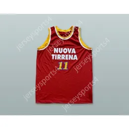 Niestandardowe dowolne nazwisko dowolna drużyna Pallacanestro Virtus Roma 11 Red Basketball Jersey Wszystkie zszyte rozmiar S M L XL XXL 3xl 4xl 5xl 6xl najwyższej jakości