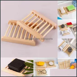 Tvålrätter naturliga bambu träbricka hållare förvaring rack platta lådan container för baddusch badrum yy droppe leverans hem trädgård otns3