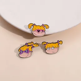 Creative yellow haired little girl with cartoon anime design, alloy badges around the edges, personalized trendy and cool fixed scarf buckle