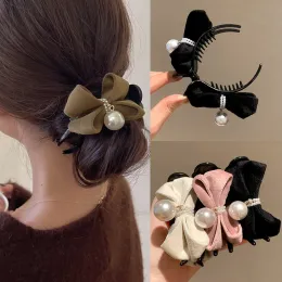 Nowy Pearl Bow Tie Fryzura Plush Ponytail Naprawiono duży klip do włosów elegancki kobiet