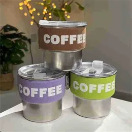 400 ml 304 Edelstahl Kaffee Becher Tassen Anti -Drop -Hochtemperaturwiderstand Wärme Becher tragbare Buchstaben Wasserflasche für Frau Schöne 8bs