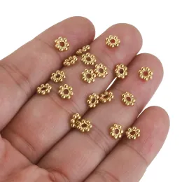 50pcs 3/4/5/6mm PVD Plated Gold Daisy Snowflake Flower Spacer Beads Mini Loose Beads Charms for DIY Jewelry Making Supplies