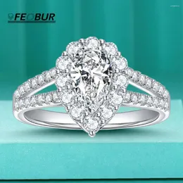 Clusterringe Luxus Full Moissanit Ring 925 Sterling Silber plattiert 18 Karat Weißgold 5 8mm Wasserdrop Birne geschnitten Diamant Hochzeit für Frauen