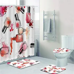 Cortinas de chuveiro elegante estúdio de unhas de unhas pinturas de pintura de cortina de banheiro conjunto para maquiagem de salão de beleza decoração de tapete de tapete