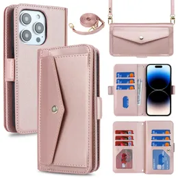 För iPhone 15 14 Telefonfodral Plånbok med blixtlåsskorthållare Multifunktionskort Plånboksplatser Diagonal skyddsskal förvaringsväska
