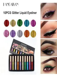 NEU 10 Farben Flüssiger Eyeliner Handaiyan 10pcsset Metallic Shiny Eyes Lidschatten Make -up wasserdichte Glitzer Pen5505550